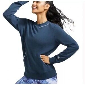 Peloton Womens Elevate Pocket Crewneck Pullover Sweatshirt L Dark Blue